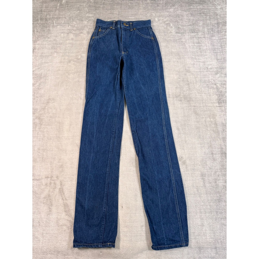 Lee Jeans Women 8 24W Blue High Rise Straight Leg Dark Wash Vintage Made In USA